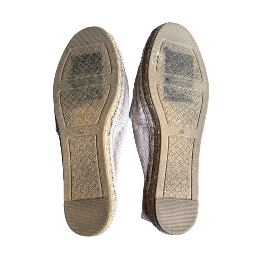 Tory Burch - Poppy Espadrille Flats Pink Canvas Double T Logo Sz 6.5